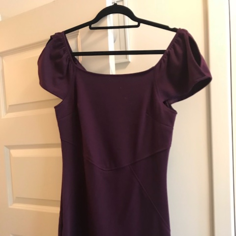 Purple body con dress with exposed zipper